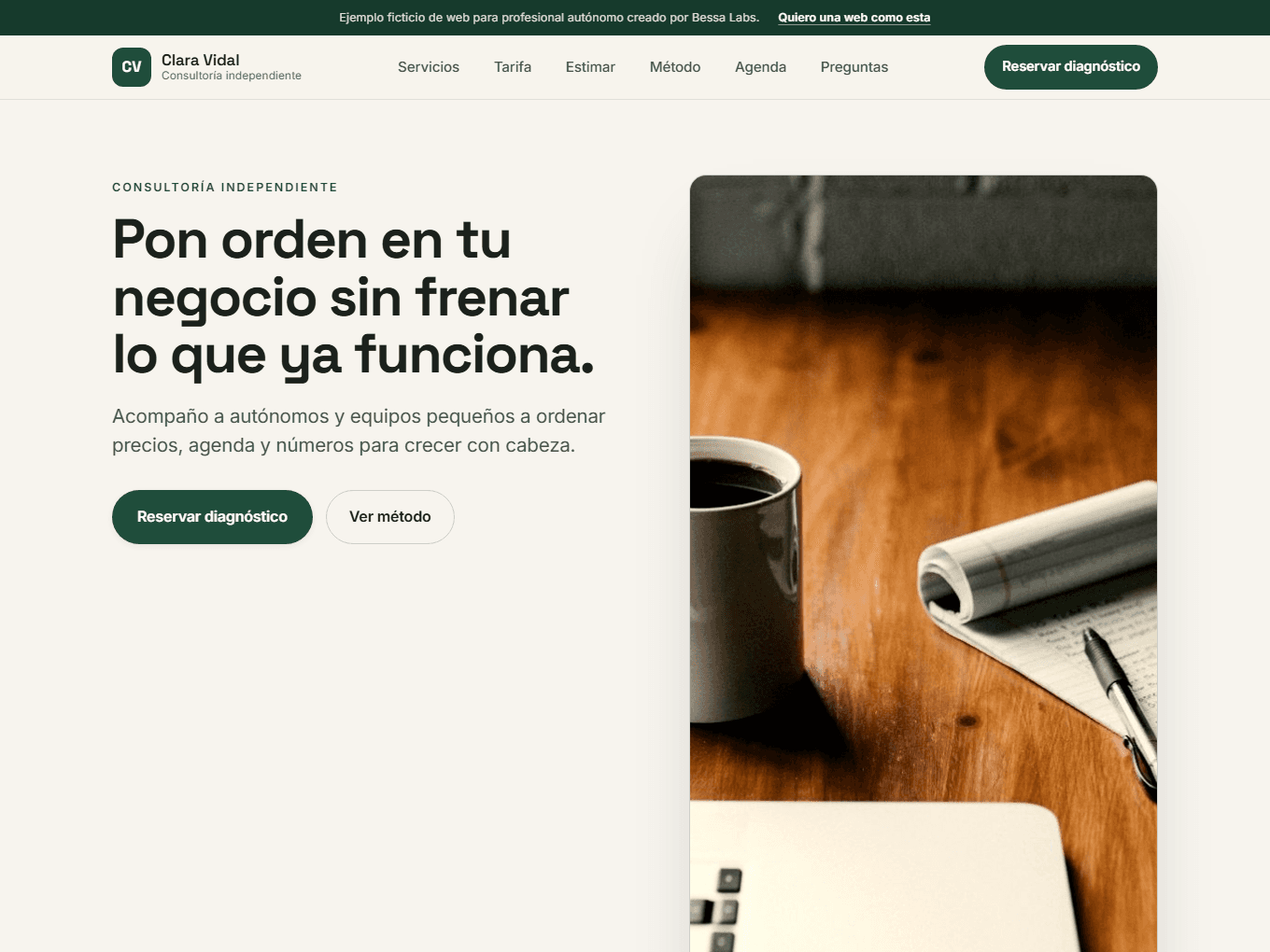 Captura de la web demo de Web para Autónomos