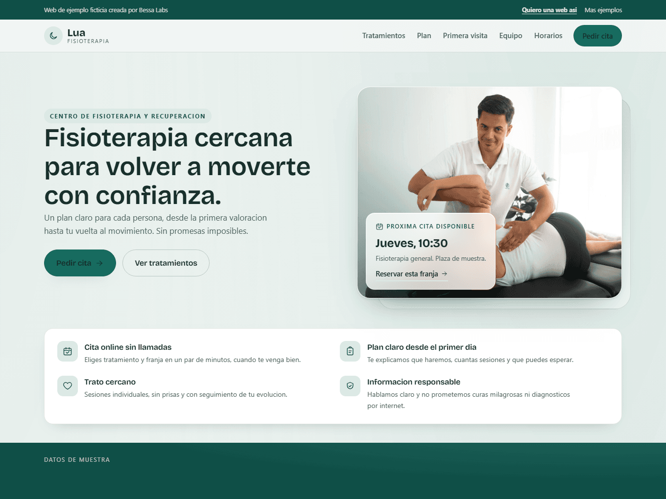 Captura de la web demo de Web para Clínicas
