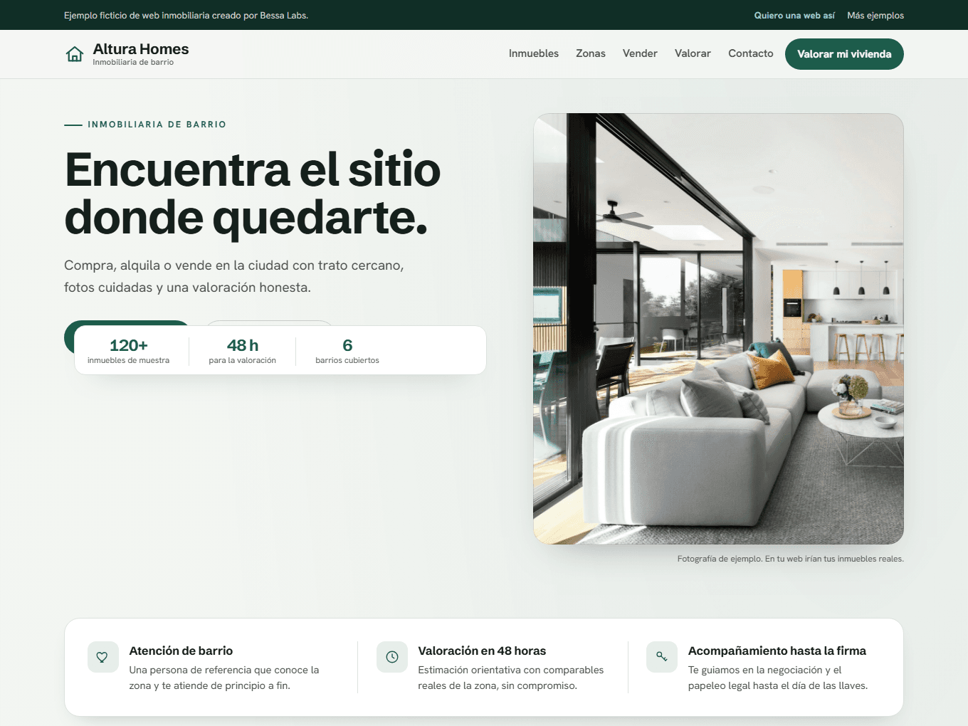 Captura de la web demo de Web para Inmobiliarias