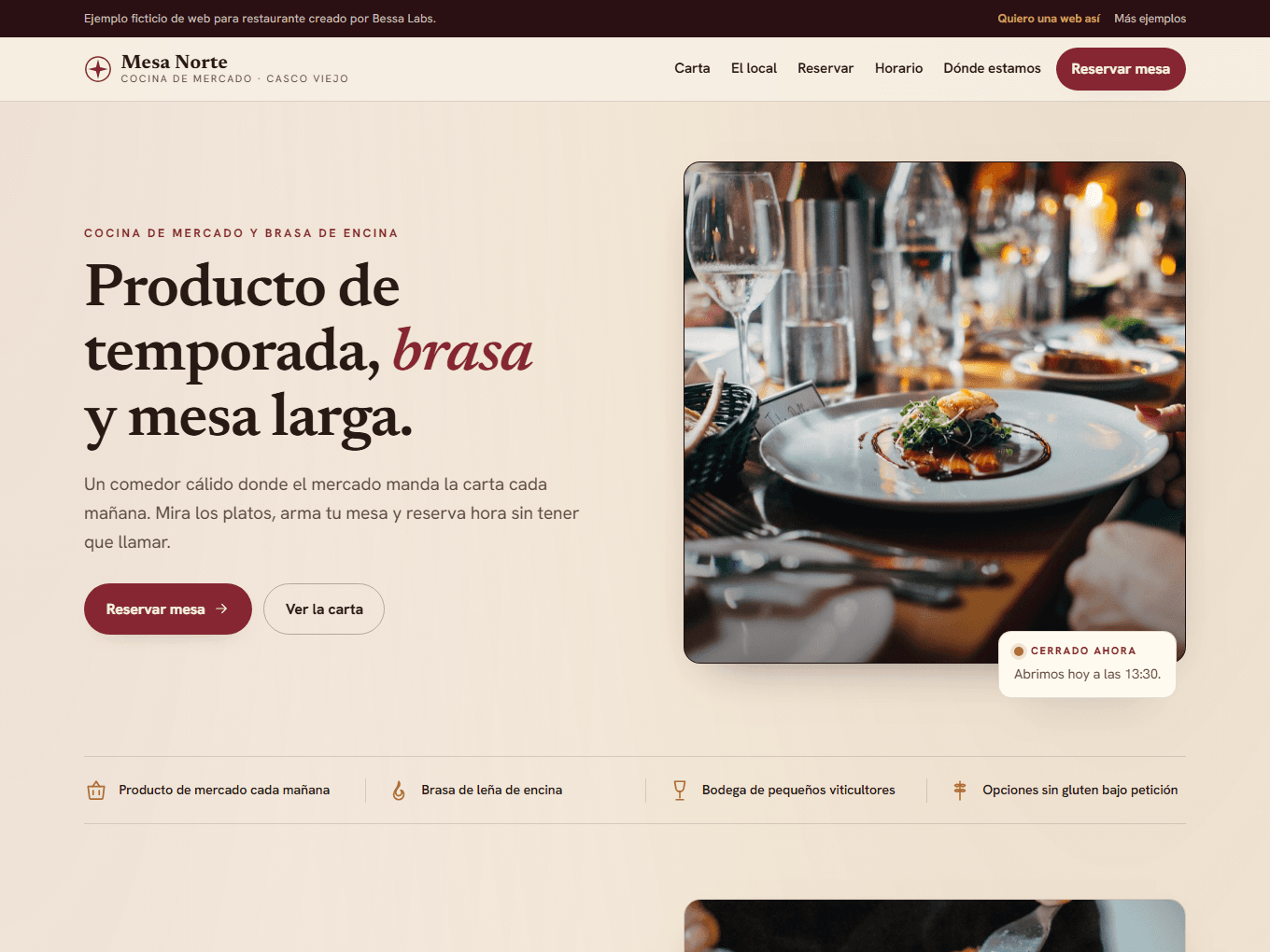 Captura de la web demo de Web para Restaurantes